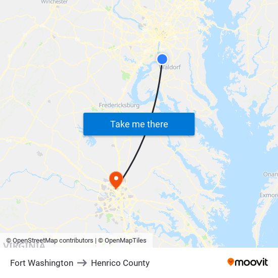 Fort Washington to Henrico County map