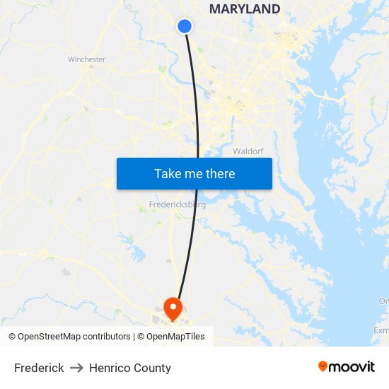 Frederick to Henrico County map