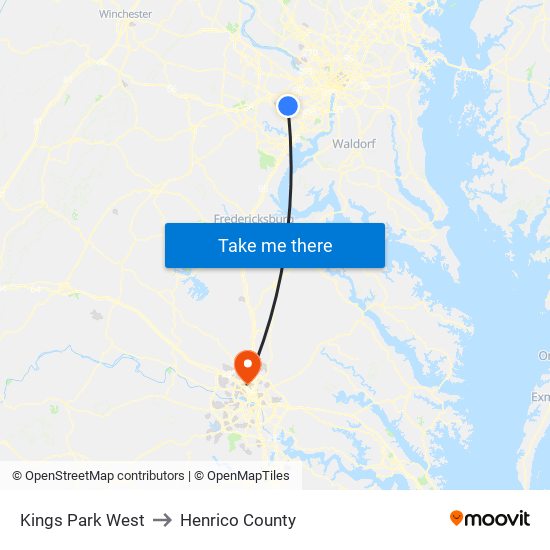 Kings Park West to Henrico County map