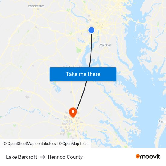 Lake Barcroft to Henrico County map