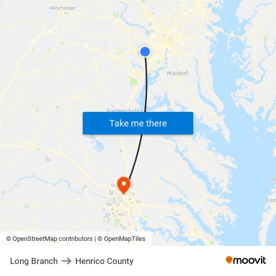 Long Branch to Henrico County map