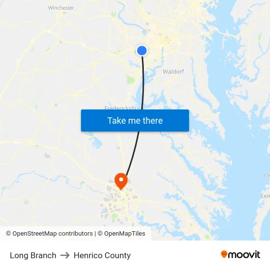 Long Branch to Henrico County map