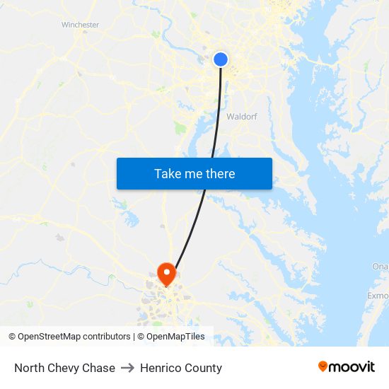 North Chevy Chase to Henrico County map