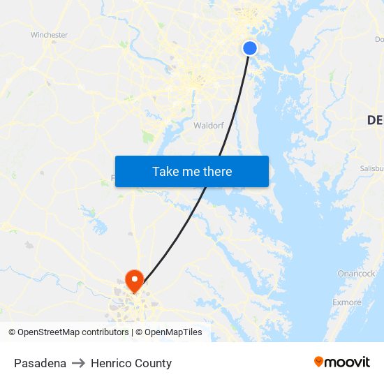 Pasadena to Henrico County map