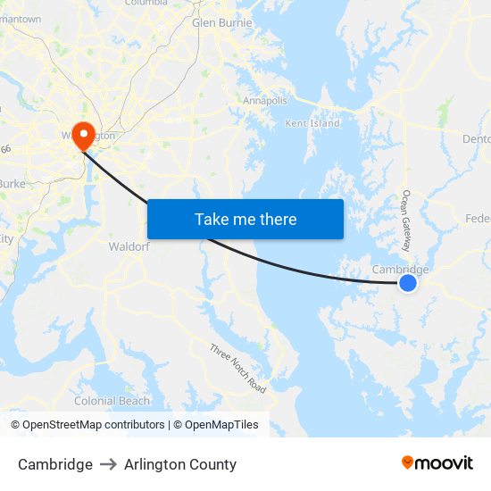 Cambridge to Arlington County map