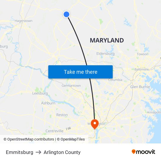 Emmitsburg to Arlington County map