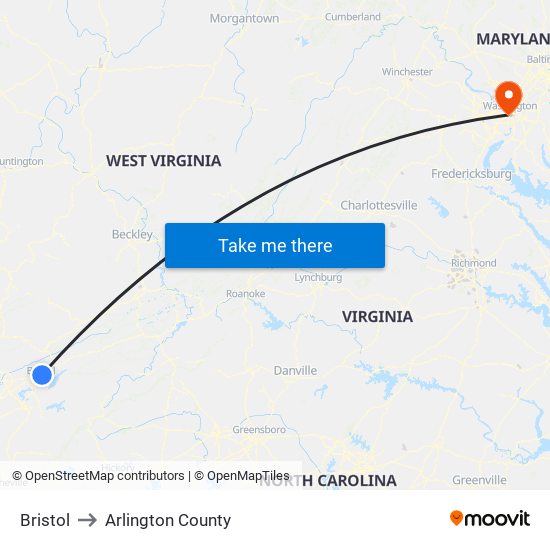 Bristol to Arlington County map