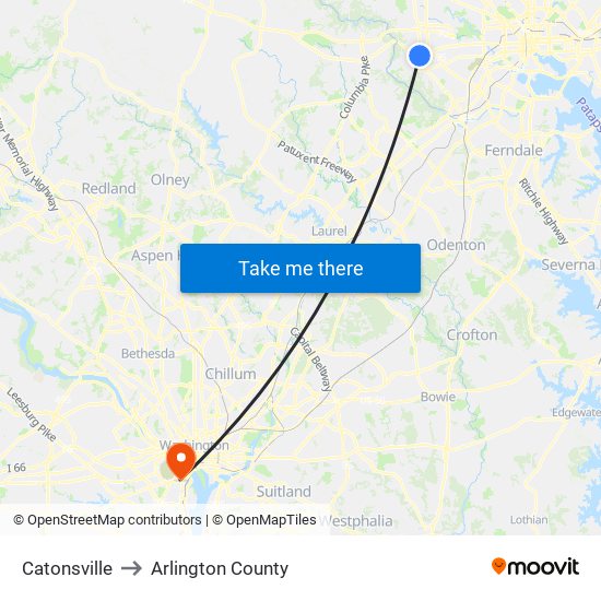 Catonsville to Arlington County map