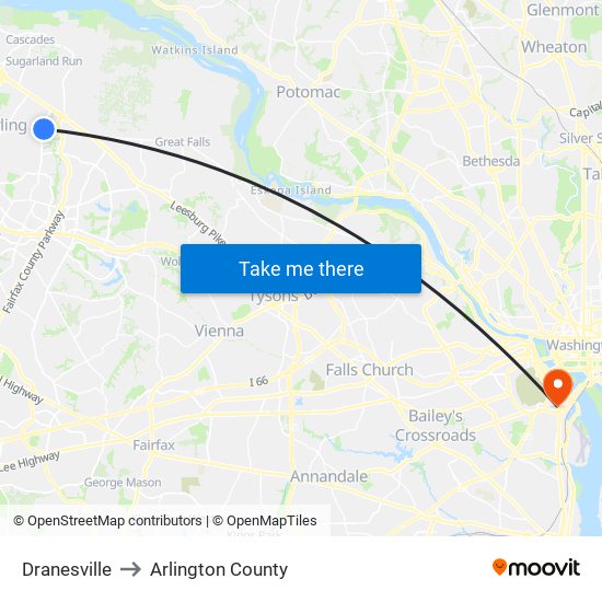 Dranesville to Arlington County map