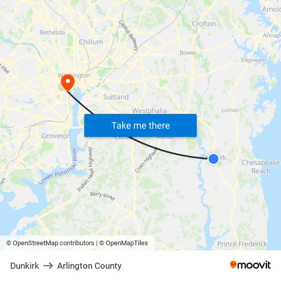 Dunkirk to Arlington County map