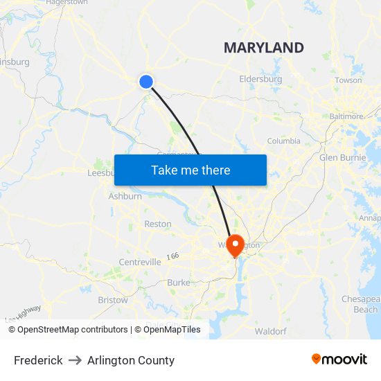 Frederick to Arlington County map