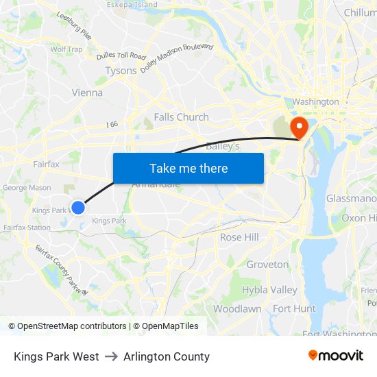 Kings Park West to Arlington County map