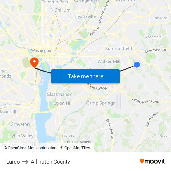 Largo to Arlington County map