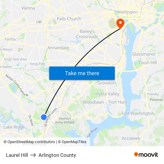 Laurel Hill to Arlington County map