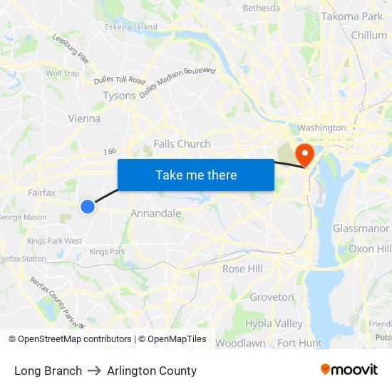 Long Branch to Arlington County map