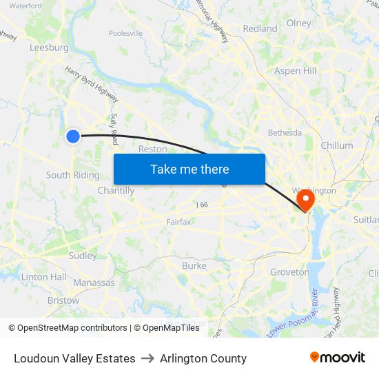 Loudoun Valley Estates to Arlington County map