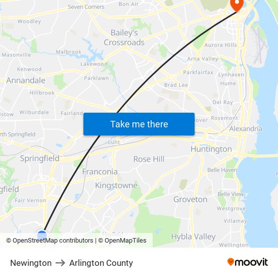 Newington to Arlington County map