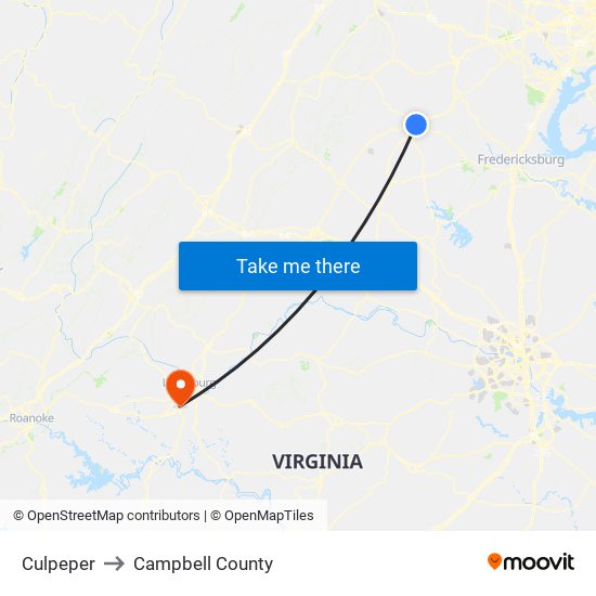 Culpeper to Campbell County map