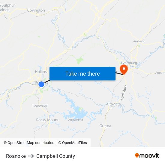 Roanoke to Campbell County map