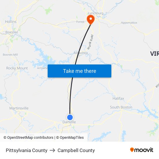 Pittsylvania County to Campbell County map