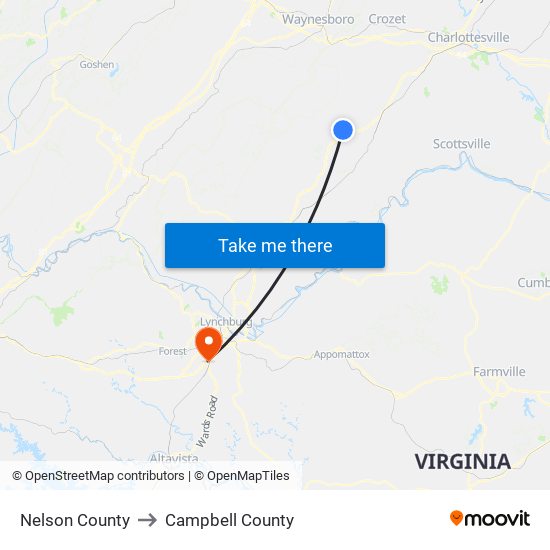 Nelson County to Campbell County map