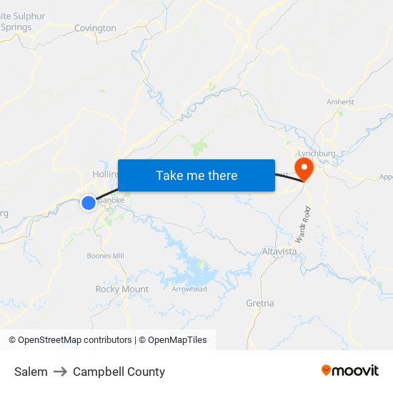 Salem to Campbell County map