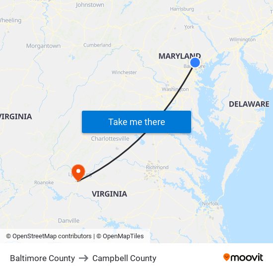 Baltimore County to Campbell County map