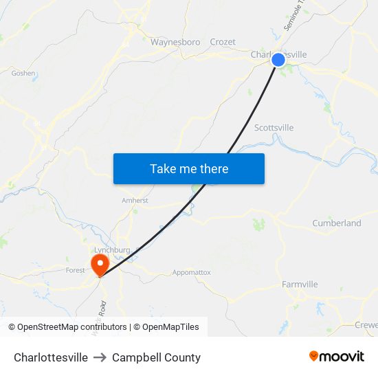 Charlottesville to Campbell County map