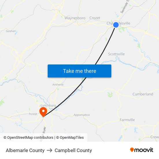 Albemarle County to Campbell County map