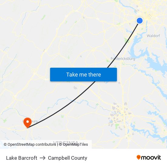 Lake Barcroft to Campbell County map