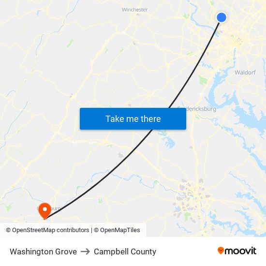 Washington Grove to Campbell County map