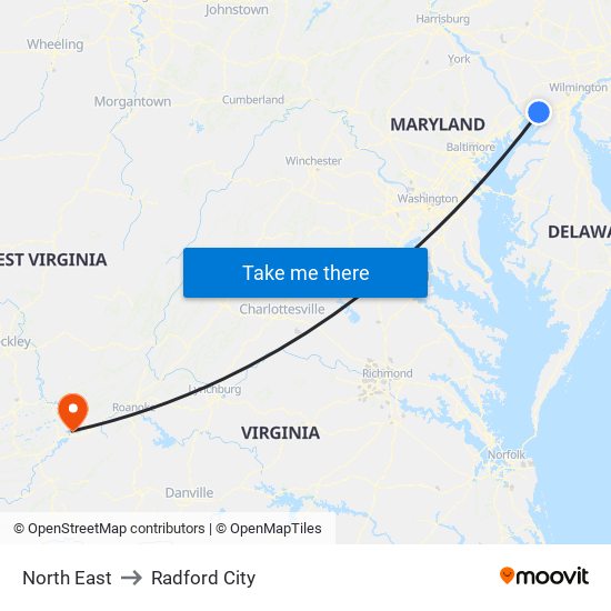 North East to Radford City map