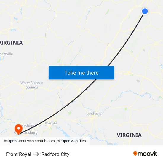 Front Royal to Radford City map