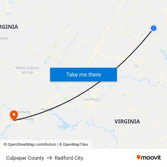 Culpeper County to Radford City map