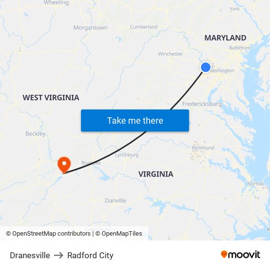 Dranesville to Radford City map