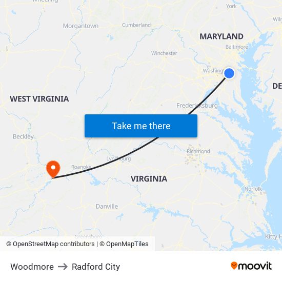 Woodmore to Radford City map