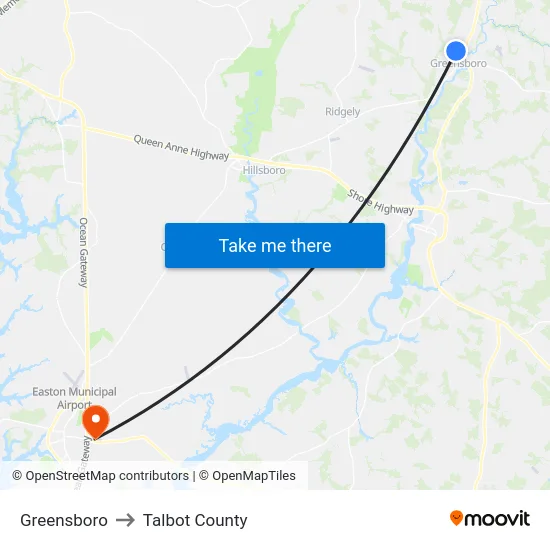 Greensboro to Talbot County map
