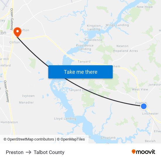 Preston to Talbot County map