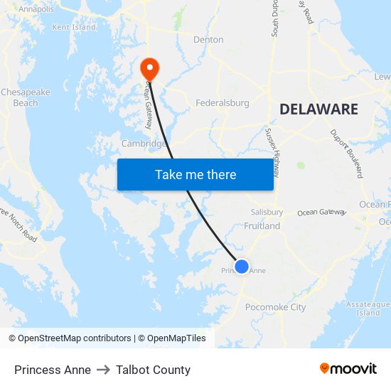 Princess Anne to Talbot County map