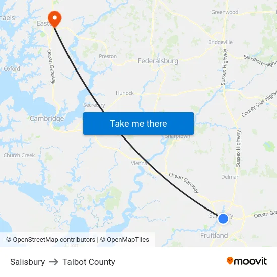 Salisbury to Talbot County map