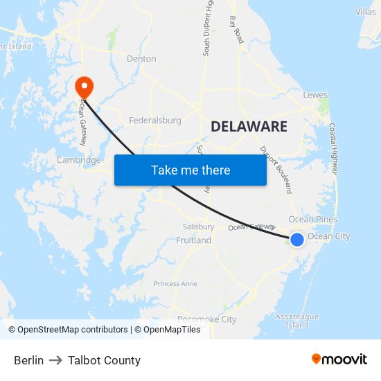 Berlin to Talbot County map