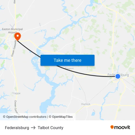 Federalsburg to Talbot County map