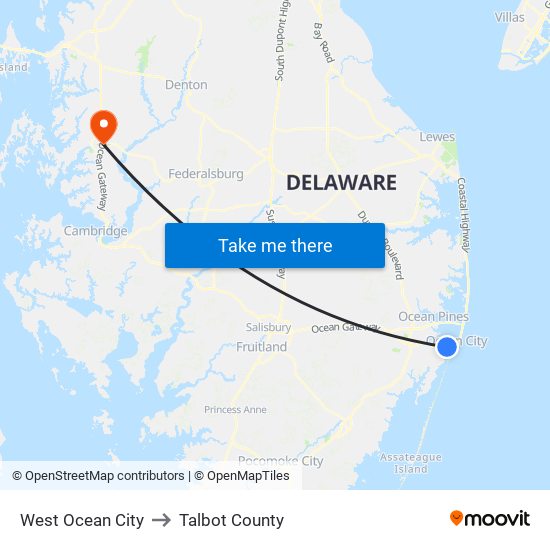 West Ocean City to Talbot County map