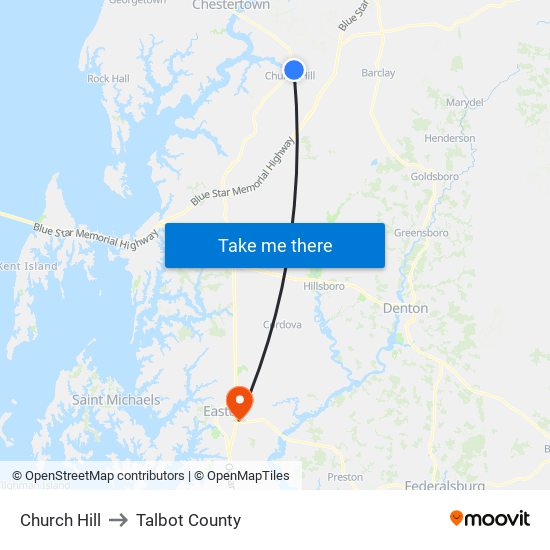 Church Hill to Talbot County map