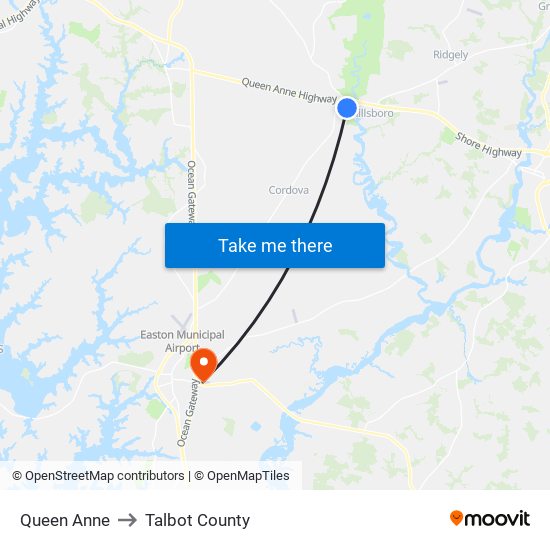 Queen Anne to Talbot County map