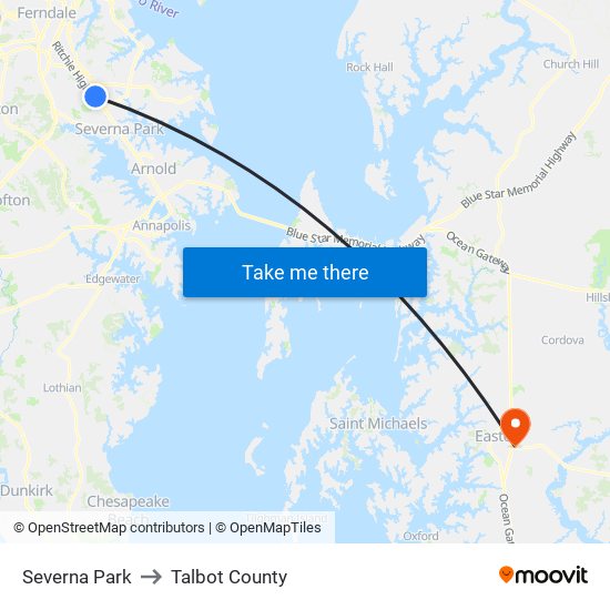 Severna Park to Talbot County map