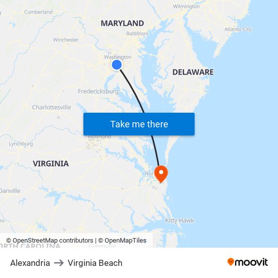 Alexandria to Virginia Beach map