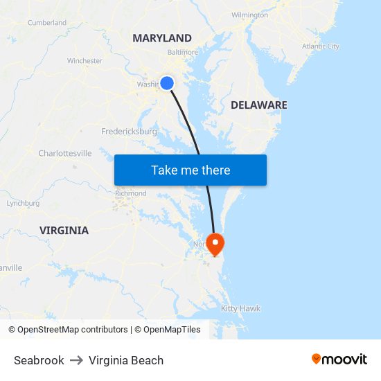 Seabrook to Virginia Beach map