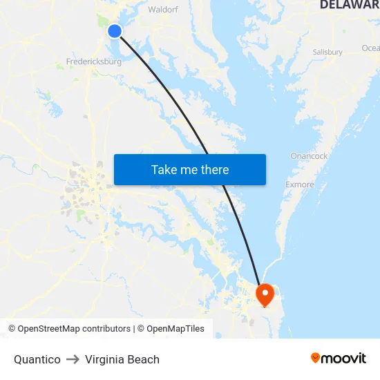 Quantico to Virginia Beach map