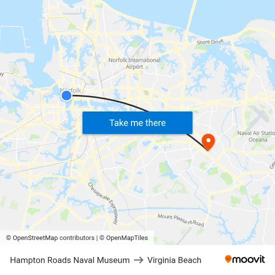 Hampton Roads Naval Museum to Virginia Beach map